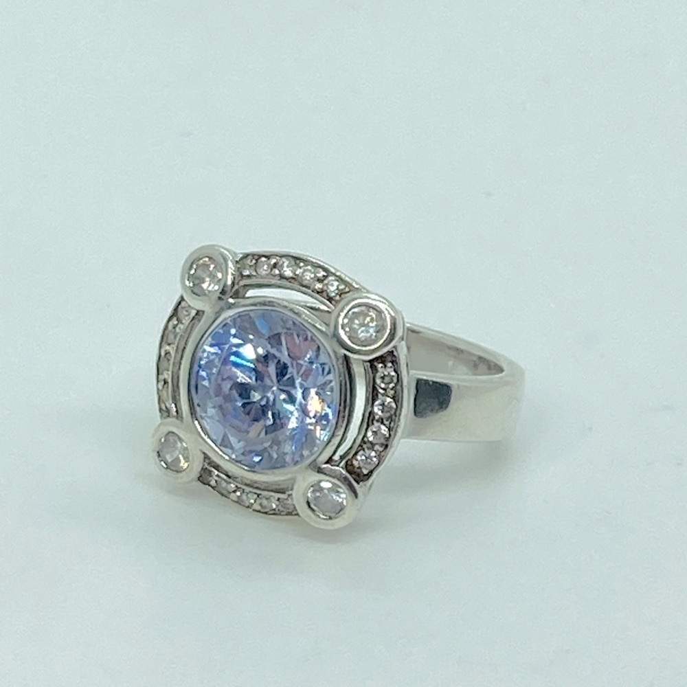Sterling Silver Purple & White CZ Stone Chunky Statement Ring | Size 7.25